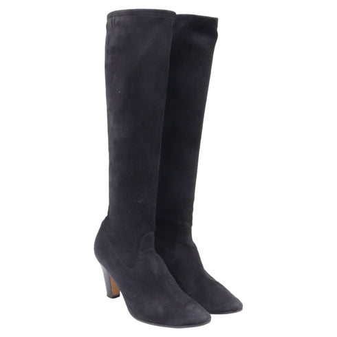 Women's Manolo Blahnik Pointed-Toe Knee-High Boots in Black Suede