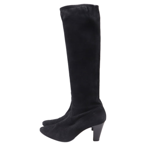 Women's Manolo Blahnik Pointed-Toe Knee-High Boots in Black Suede