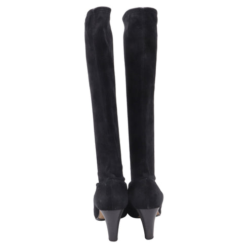 Women's Manolo Blahnik Pointed-Toe Knee-High Boots in Black Suede