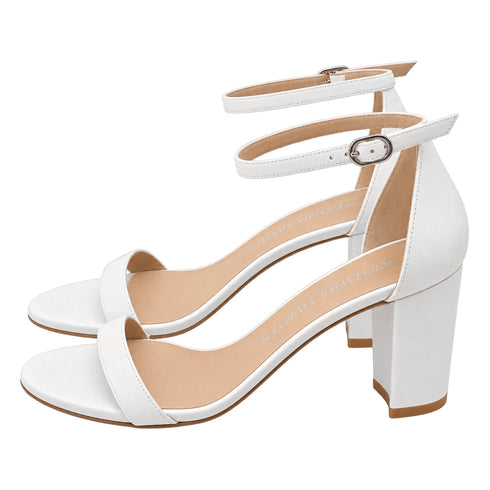 Women's Stuart Weitzman Ankle Strap Sandal Heels in White Leather