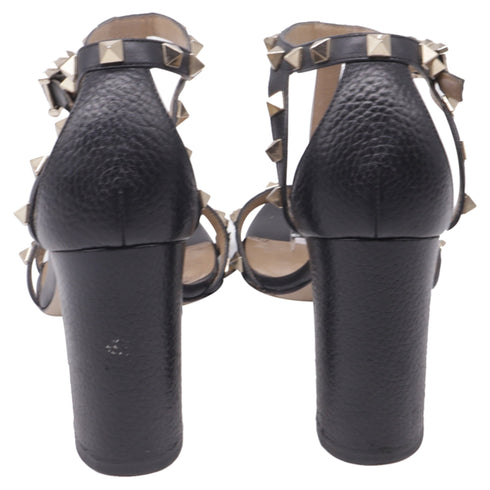 Women's Valentino Garavani Rockstud T-Strap Sandal Heels in Black Leather