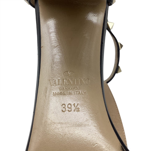 Women's Valentino Garavani Rockstud T-Strap Sandal Heels in Black Leather