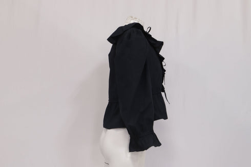 Women's Ulla Johnson Ruffled Collar Blouse in Black Cotton