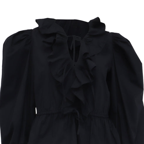 Women's Ulla Johnson Ruffled Collar Blouse in Black Cotton