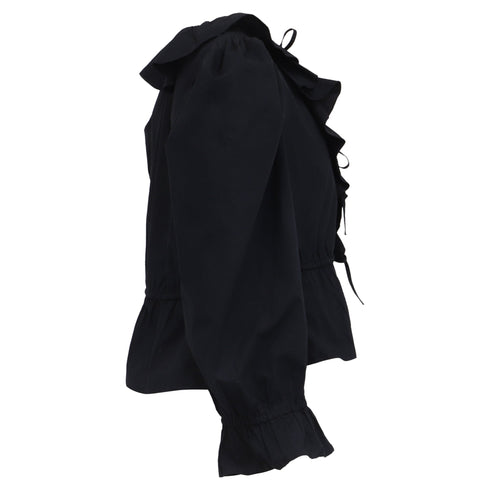 Women's Ulla Johnson Ruffled Collar Blouse in Black Cotton