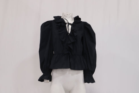 Women's Ulla Johnson Ruffled Collar Blouse in Black Cotton