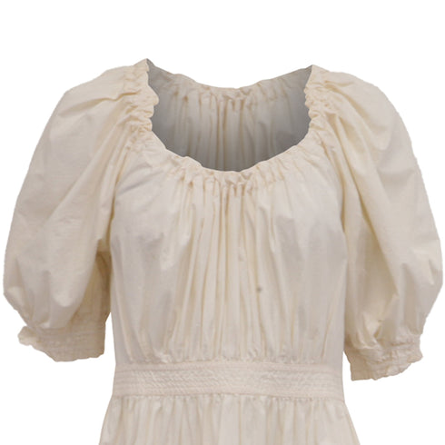 Women's Ulla Johnson Puffed-Sleeve Midi Tiered Dress in Cream Cotton