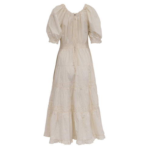 Women's Ulla Johnson Puffed-Sleeve Midi Tiered Dress in Cream Cotton