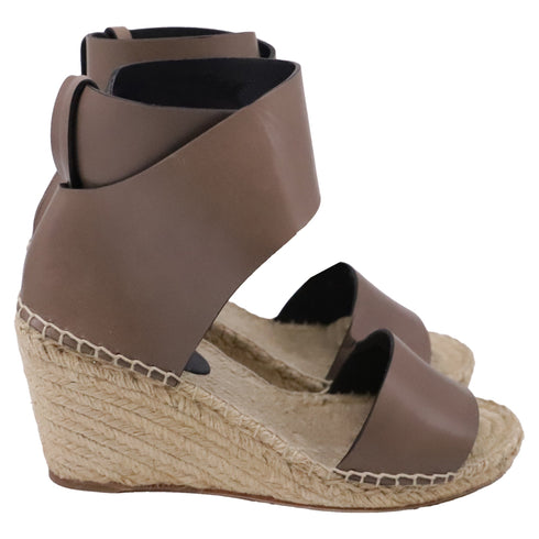 Women's Celine Ankle Strap Espadrille Wedge Sandals in Brown Leather