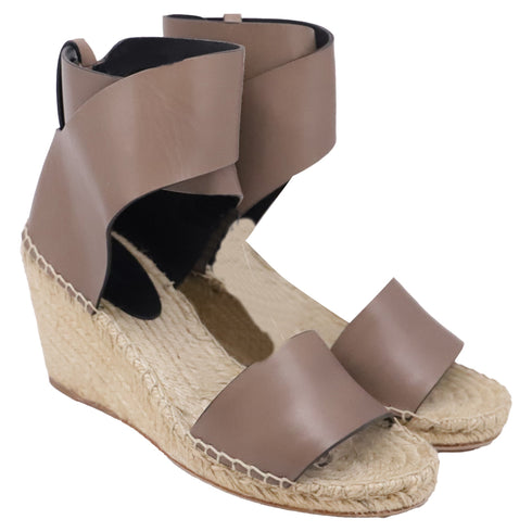 Women's Celine Ankle Strap Espadrille Wedge Sandals in Brown Leather
