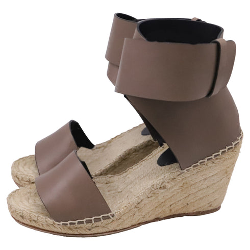 Women's Celine Ankle Strap Espadrille Wedge Sandals in Brown Leather