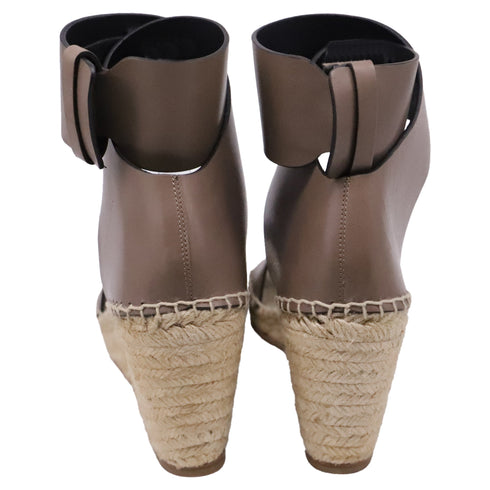 Women's Celine Ankle Strap Espadrille Wedge Sandals in Brown Leather