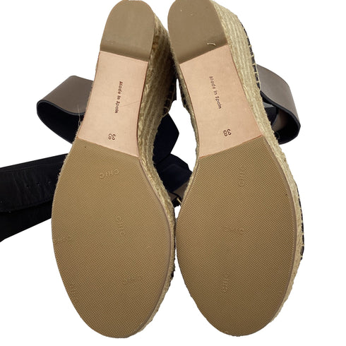Women's Celine Ankle Strap Espadrille Wedge Sandals in Brown Leather