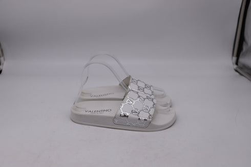 Women's Valentino by Mario Valentino Monogram Slide Sandals in White Leather