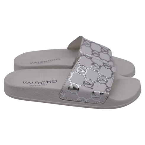Women's Valentino by Mario Valentino Monogram Slide Sandals in White Leather