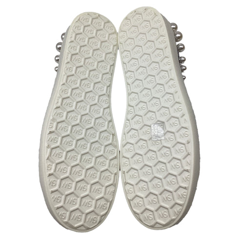 Women's Stuart Weitzman Goldie Faux Pearl-Embellished Sneakers in Silver Glitter