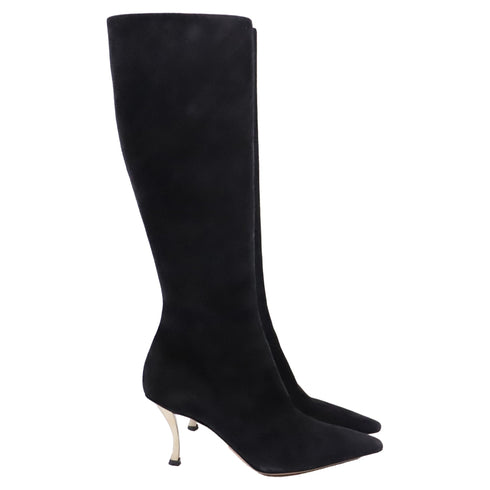 Women's Dior High-Heeled Knee-High Boots in Black Suede