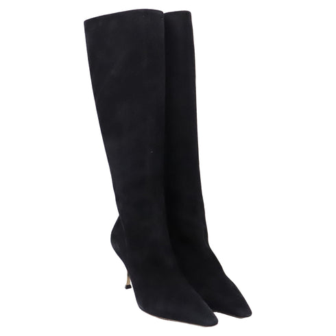 Women's Dior High-Heeled Knee-High Boots in Black Suede