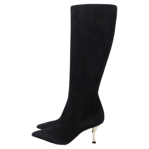 Women's Dior High-Heeled Knee-High Boots in Black Suede