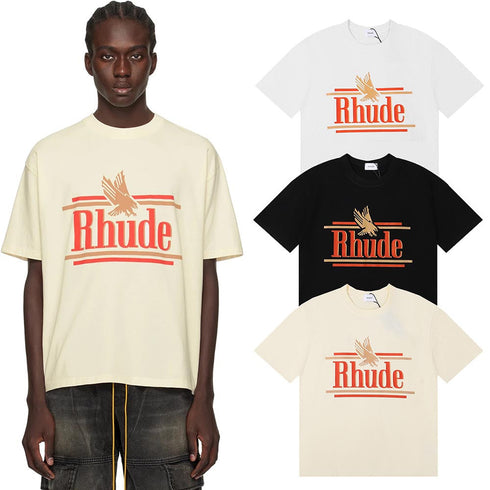 Rhude T-shirts Eagle Rossa Printed Cotton Casual Short Sleeve Men and Women