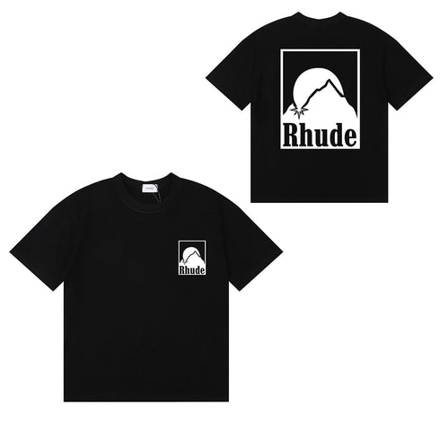Rhude T-shirts Moon Badge Printing Cotton Casual Short Sleeve Men and Women
