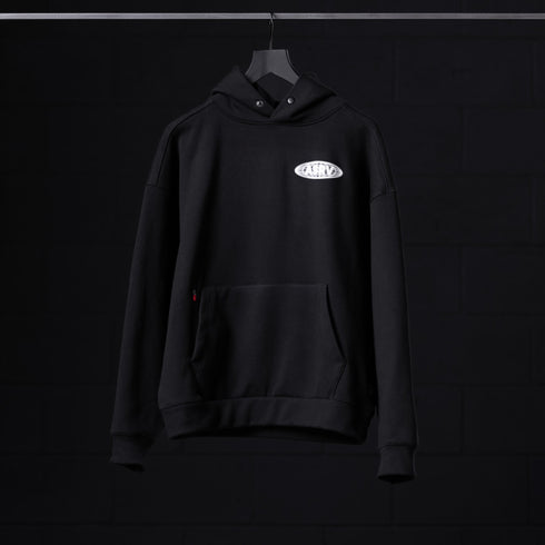 0874. Tech-Terry™ Zip Pocket Hoodie - Black "Global Reach"