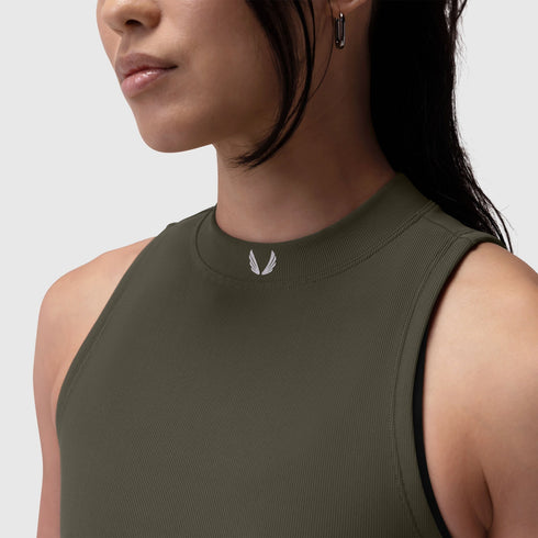 W023. LYCRA® Ribbed Mockneck Tank - Olive