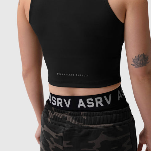 W023. LYCRA® Ribbed Mockneck Tank - Black