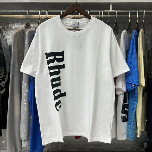 Rhude T-shirts Vertical Solid Color Printed Cotton Casual Short Sleeve Men and Women