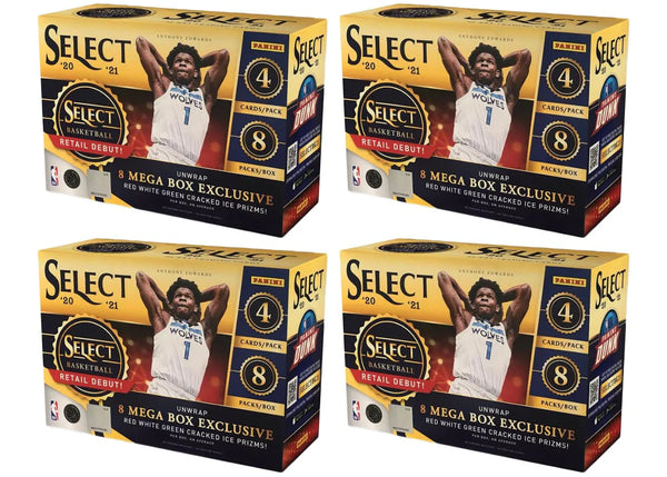 2020-21 Panini Select Basketball Mega Box (Red/White/Green Cracked Ice Prizms) 4x Lot