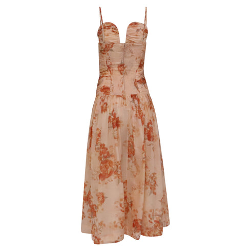 Women's Zimmermann Cascadian Strapless Midi Dress in Peach Cotton