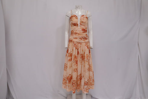 Women's Zimmermann Cascadian Strapless Midi Dress in Peach Cotton