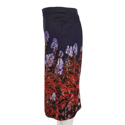 Women's Dries van Noten Floral Print Midi Skirt in Black Viscose