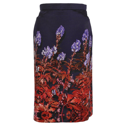 Women's Dries van Noten Floral Print Midi Skirt in Black Viscose