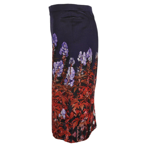 Women's Dries van Noten Floral Print Midi Skirt in Black Viscose