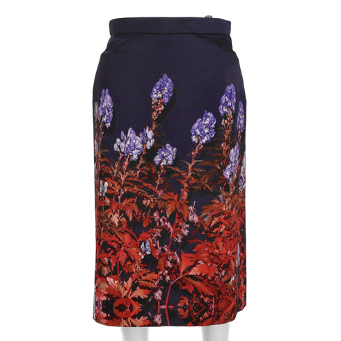 Women's Dries van Noten Floral Print Midi Skirt in Black Viscose