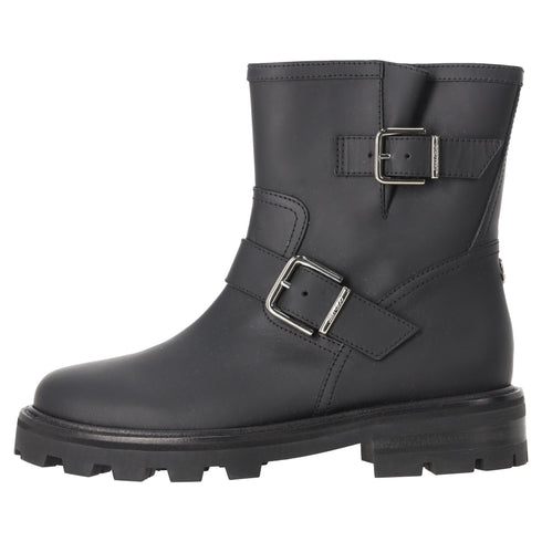 Women's Jimmy Choo Youth II Buckled Ankle Boots in Black Calf Leather