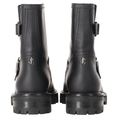 Women's Jimmy Choo Youth II Buckled Ankle Boots in Black Calf Leather