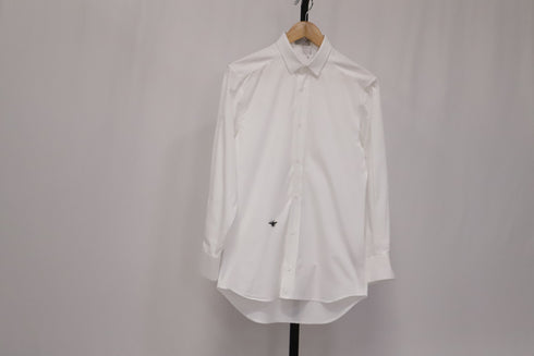Men's Dior Button-Down Bee Embroidered Shirt in White Cotton