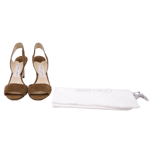 Women's Jimmy Choo Slingback Sandal Heels in Brown Suede