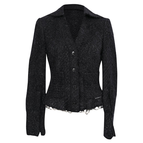 Women's Alexander Wang Single-Breasted Tweed Blazer in Black Cotton