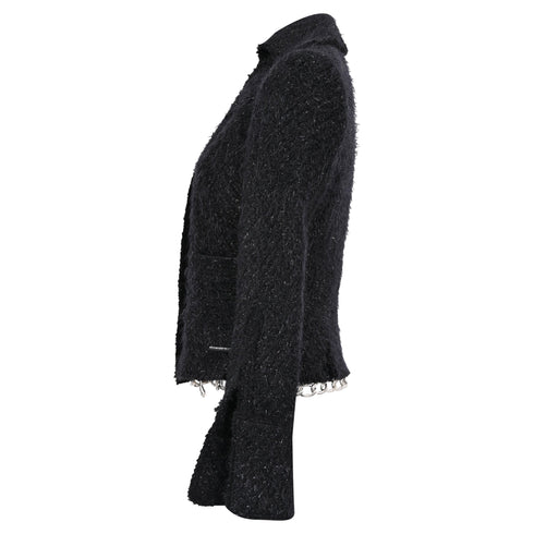 Women's Alexander Wang Single-Breasted Tweed Blazer in Black Cotton