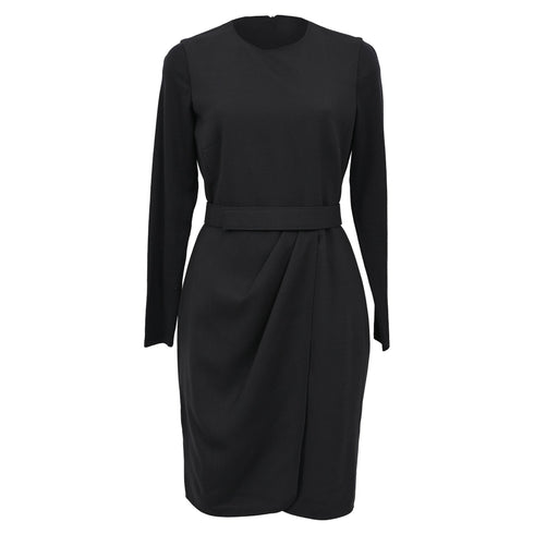 Women's Max Mara Long Sleeve Midi Sheath Dress in Black Wool