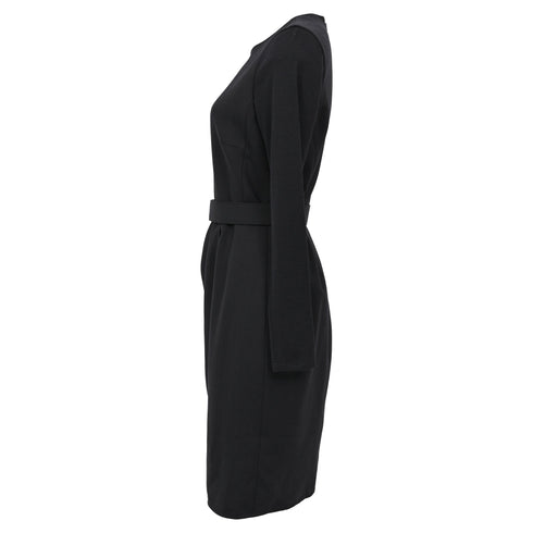 Women's Max Mara Long Sleeve Midi Sheath Dress in Black Wool