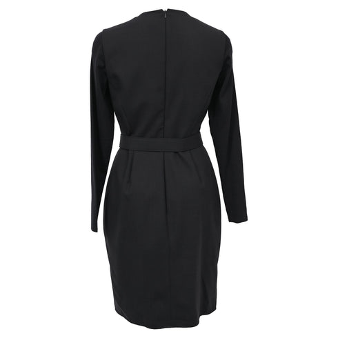 Women's Max Mara Long Sleeve Midi Sheath Dress in Black Wool