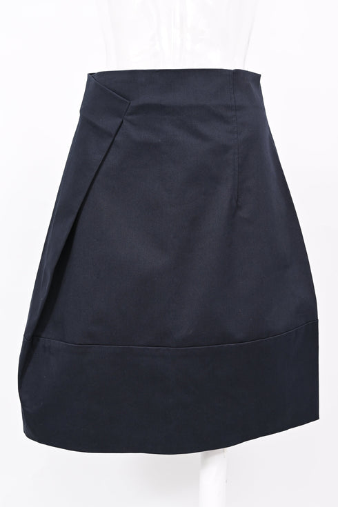 Women's Jil Sander A-Line Midi Skirt in Navy Blue Cotton