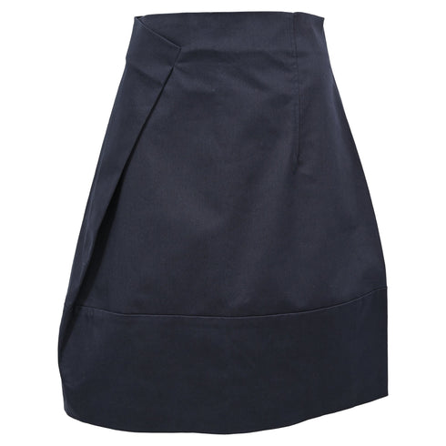 Women's Jil Sander A-Line Midi Skirt in Navy Blue Cotton