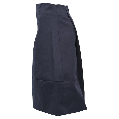 Women's Jil Sander A-Line Midi Skirt in Navy Blue Cotton