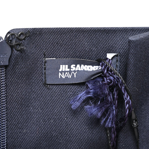 Women's Jil Sander A-Line Midi Skirt in Navy Blue Cotton