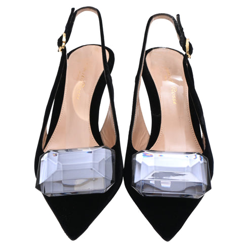 Women's Gianvito Rossi Jaipur 85 Slingback Pumps in Black Velvet